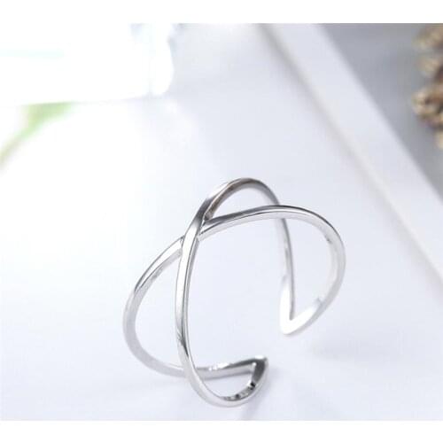 Sole Memory Simple Cross Fresh Versatile Geometry Creative 925 Sterling Silver Female Resizable Opening Rings SRI320