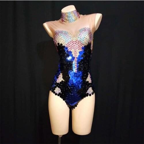 Multicolor colorful rhinestone sequins spandex bodysuit party ball costume jazz female singer nightclub onesies DJ1002