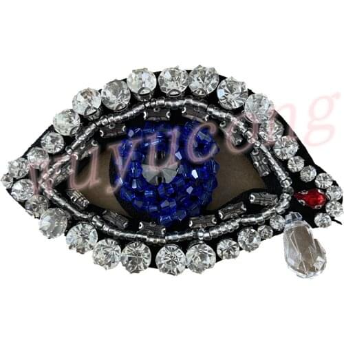HANDMADE BY CRYSTAL BEADS SEWING ON EYE BADGE STICKER PATCH FOR CLOTHING BAG DIY