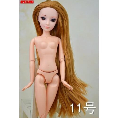 12 Joints Moveable BJD Doll Nude Body For 11.5" Doll 1/6 Doll Head With Brown Long Hair Doll Accessories Kids Children Gifts