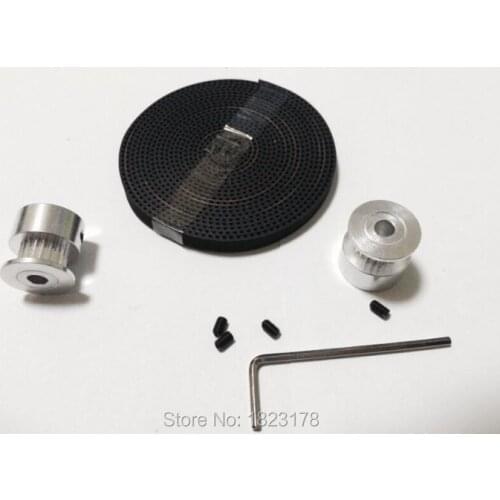 2pcs GT2 20 teeth Pulley 5mm bore And 2m GT2 6mm Open GT2 Belt 4xM4 setscrews 1xAllen Key for 3D printer