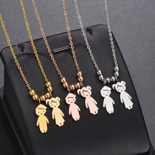 Spark Custom Name Boy Girl Pendant Necklace Stainless Steel Personalized Date Kids Figure Necklaces Family Birthday Gift Collar