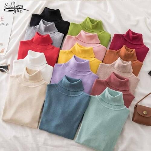 Womens Bottoming Sweater Knitted Autumn Long Sleeve Jumper Women Sweaters Tops Turtleneck Casual Slim Sweater Pull Femme 17114