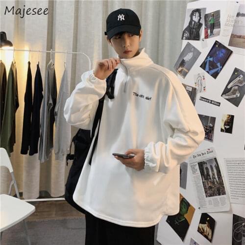 Hoodies Men Autumn Turtleneck Sweatshirts Loose All-match Chic Couples Casual Harajuku Letter-printed Streetwear Hip-pop Fashion