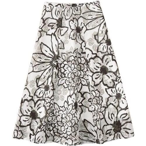 Summer Vintage High-End Print A-Line Skirts For Womens Ladies Temperament Slim Fit New Umbrella Skirts Floral Design Plus Size