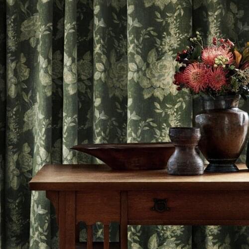 Blackout Curtains for Living dining room bedroom Chenille American Country European EmbroideredDark Green Luxury Book Curtain