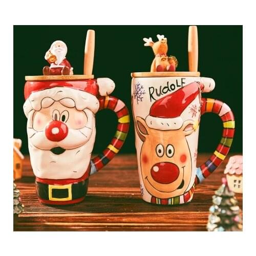 1PC 600ml Big Christmas Mugs Cartoon Coffee Cup Ceramic Cup With Lid Christmas Gifts For Kids Xmas Decor Happy New Year