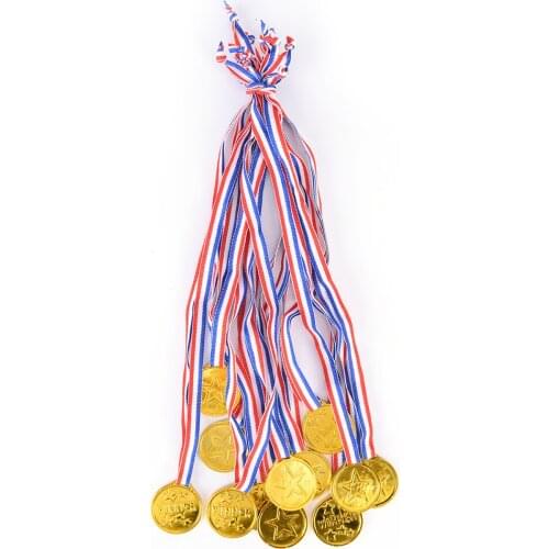 12pcs/lot Plastic Children Gold Winners Medals Kids Game Sports Prize Awards Toys Party Favor
