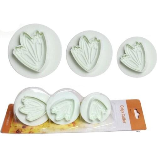 3pcs Tulip Flower Cutter Tools Cake Fondant Cookie Decorating Mold Gum Paste Cutter DIY Plunger Baking Tools D767