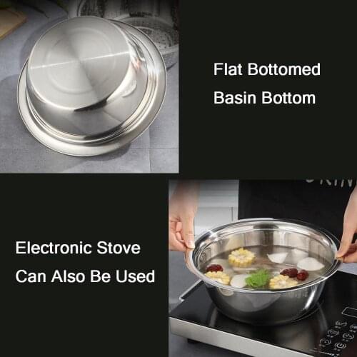 3PCS Extra Large 30cm Multifunctional Stainless Steel Basin Kitchen Drain Basin Solid basin
