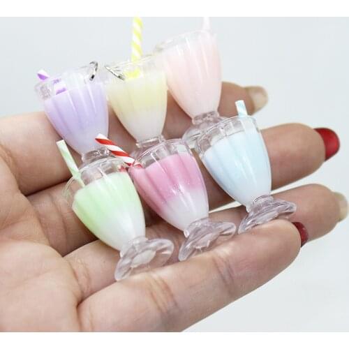 Yamily 8pcs/ 25*20mm Resin 3d 25Milk Tea Drink Cup Charm Pendant with Jump ring For Bracelet Earring KeyChain Jewelry DIY Making