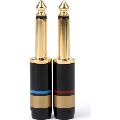 Areyourshop Sale 2PCS Copper 6.5mm 1/4" Mono Jack Plug Soldering Connector Audio Converter Gold Plated High Quality Connector