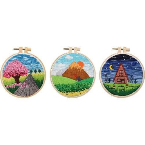 Landscape Range of Embroidery Starter Kit with Pattern and Instructions Threads and Tools for Beginners Home Material Sewing