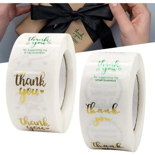 Bronzing Thank You Stickers Roll 500-Count Stickers Round Transparent for Wedding Birthday Party Holiday Celebration DU55