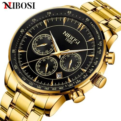 NIBOSI 2021 Hot Sale Mens Watch Sport Waterproof Wristwatch Big Dial Luminous Chronograph Quartz Watch Clock Relogio Masculino