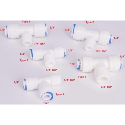 Fit Tube O/D 1/4" 3/8" Thread 1/4" 3/8" BSP Male Tee 3 Ways Reducer Connector Fitting Reverse Osmosis RO Water Purifier