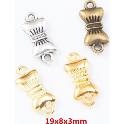60 pieces of retro metal zinc alloy Bow tie double hanger connector pendant for DIY handmade jewelry necklace making 7868