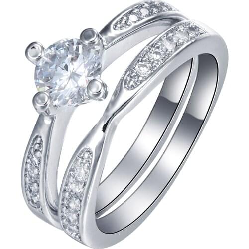 Hainon Wedding RingS For Women Silver Color Paved Cubic Zirconia White Princess Cut luxury Gift Vintage Engagement Ring Sets