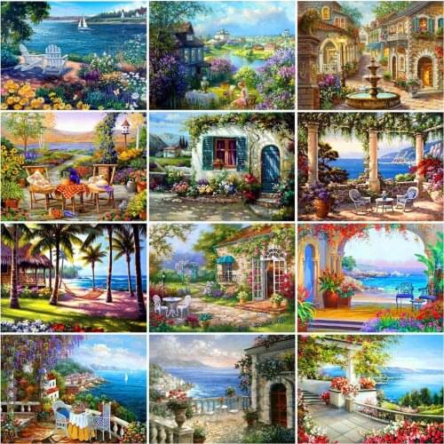 HUACAN 5D DIY Diamond Painting Garden Landscape Full Drill Square Home Decoration Embroidery Picture Handcraft Art Kits