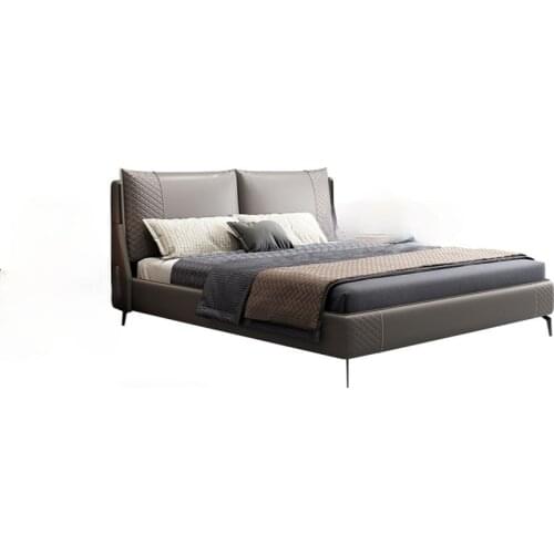 Italian minimalist leather bed leather bed modern simple Nordic Light luxury double bed master bedroom 1.8m soft bag bed