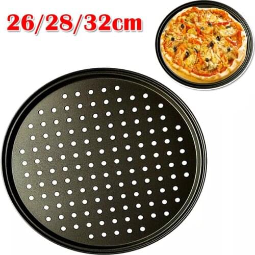 26/28/32cm Pizza Stones Carbon Steel Non-stick Pizza Baking Pan Round Mesh Pan Pizza Baking Tray Plate Kitchen Bakeware Tools