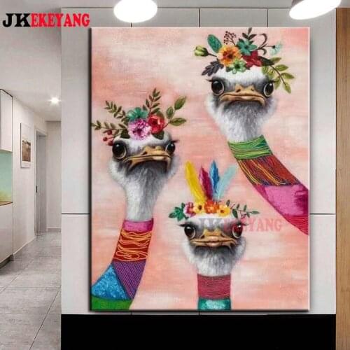 Full Square Round Diamond Embroidery DIY Diamond Painting Ostrich and flowers Cross Stitch kit mosaic Y4493
