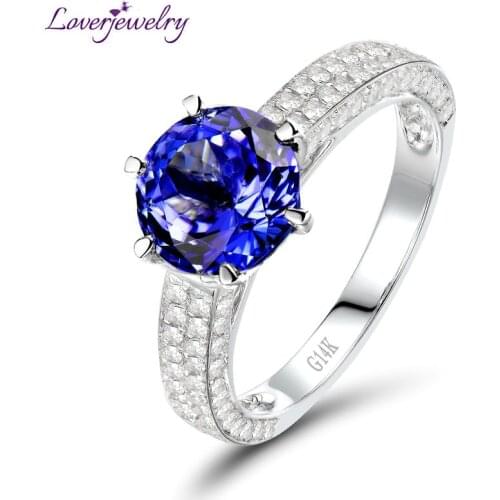 LOVERJEWELRY Tanzanite Ring Jewelry Round Shape Tanzanite Solid 14kt White Gold Women Tanzanite Rings Loving Gift For Wife