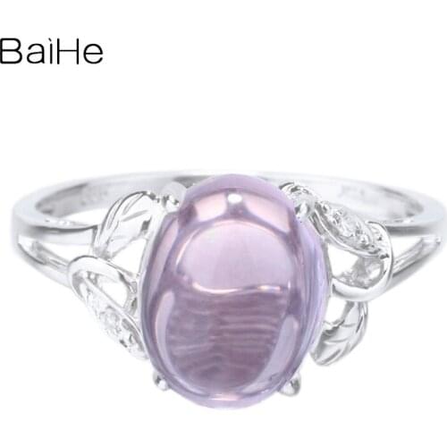 BAIHE Solid 14K White Gold 2.87CT Pink Quartz/Flawless Oval Wedding Gift Engagement Women Trendy Fine Jewelry Pink Quartz Ring