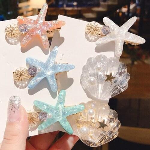 Korea White Pearl Acetate Hair Clip For Women Girls Beach Shell Starfish Hairpins Barrettes Hair Jewelry Accessories Drop Ship