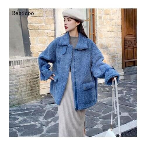 Korean fur all-in-one lambskin women loose sheepskin ring particles thick wool mid-length coat Slim was thin and stylish