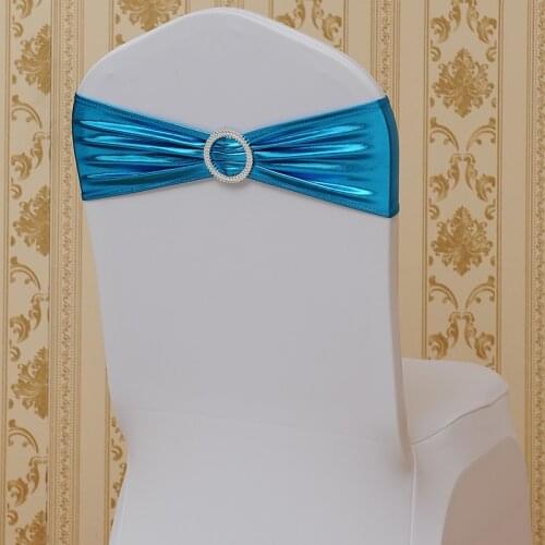 Metallic Gold Silver Spandex Lycra Chair Sashes Bands Royal Blue Purple Pink Red Chair Cover Sash Wedding Party Chair Decors