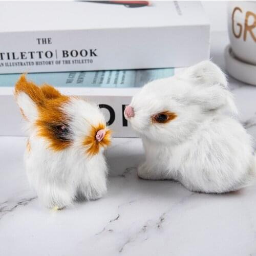 Mini Realistic Cute Plush Rabbit Fur Lifelike Animal Easter Bunny Model Gift Toy