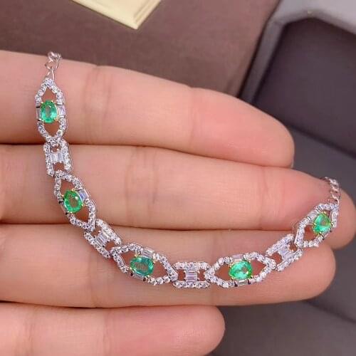 Fashion Real 925 Sterling Silver natural Emerald Gemstone Bangle Charm Bracelets Women Fine Jewelry Wholesale Drop Shipping