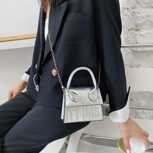Fashion Alligator PU Leather Women Handbags Chain Mini Tote Purse Female Girl Solid Color Crossbody Shoulder Top-handle Bags
