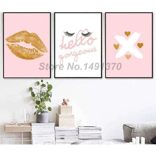 Fashion Woman Pink Wall Decor Beautiful Girls Eyelash Canvas Modern Painting Oil Print Poster Picture For Living Room Home
