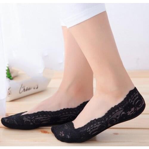 Summer women girl Silica Gel Lace Boat Socks Invisible Cotton Sole Non-slip Antiskid Slippers Anti-Slip Sock 3pairs Wholesale