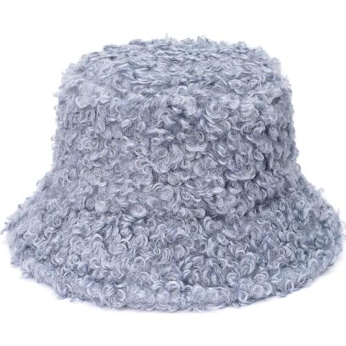 New Outdoor Warm Fluffy Sheep curl Faux Fur winter Bucket Hat women Solid Fishing Cap Panama Bob chapeau Fisherman Gorros 2020