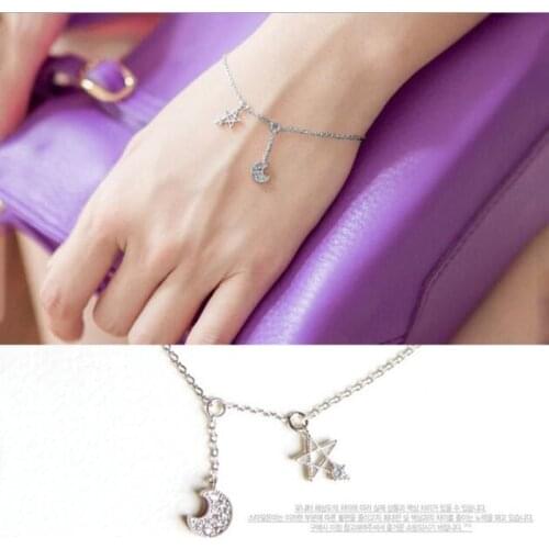 2021 New Trend Zircon Stars and Moon Pendant Fresh Shiny Adjustable Bracelets for Women Mujer 925 Sterling Silver Bangles SB095