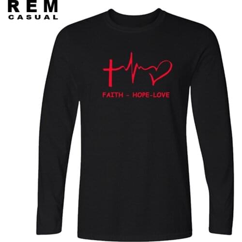 New Style Faith Hope Love Christian Long sleeve T-shirt Funny christianity god tee Gift T Shirt Men Casual Top Tees