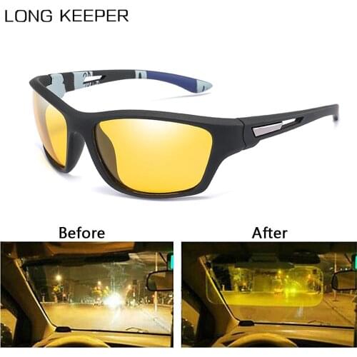LongKeeper Night Vision Glasses Men Polarized Sunglasses Yellow Lens Anti-Glare Goggle Night Driving Sun Glasses UV400 Eyewear