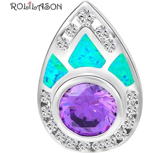 Designer Wholesale Retail Plant shaped Blue Fire Opal Zircon Silver Stamped Necklaces Pendants Fashion jewelry OP295