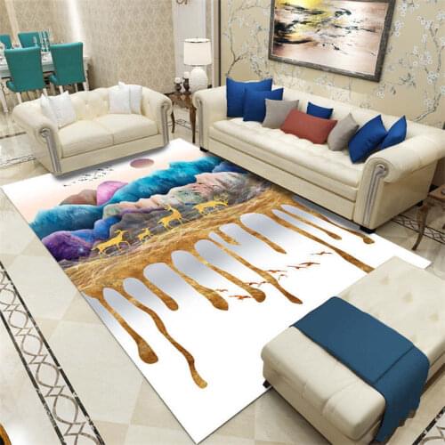 Phnom Penh high quality carpet art golden feather pattern living room bedroom carpet flannel 3D printing home kitchen floor mat