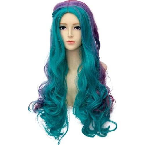 Braiding Style Long Curly Rainbow Wig Cosplay Costume Synthetic Hair Perucas Fashion Harajuku Lolita Long Colorful Hairpiece