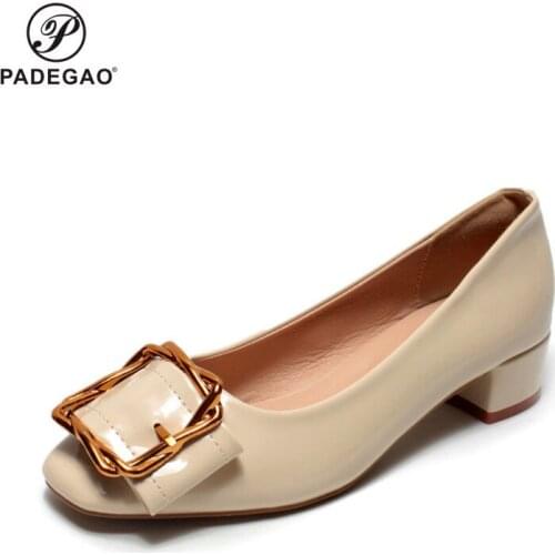 Khaki Super Comfortable Square Heels Shoes Spring Autumn Pumps Buckle Strap Pointed Toe Sandals Wedding Shoes Women