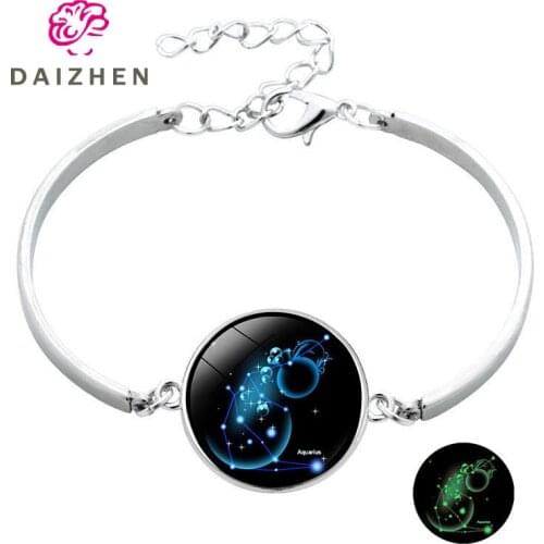 12 Zodiac Signs Glass Dome Constellations Silver Child Bracelet Fashion Jewelry Women Aries Cancer Libra Leo Virgo Birthday Gift