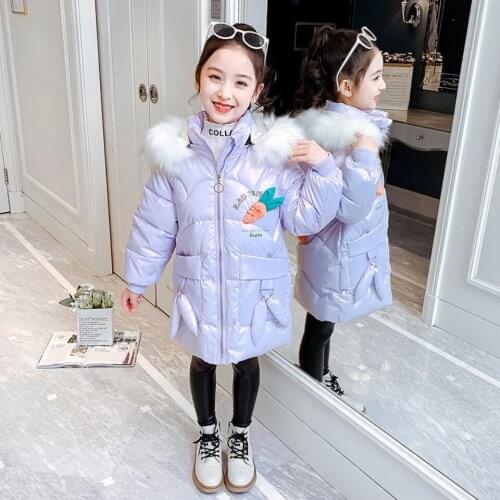 Warm Thickening Fur Collar Baby Girl Winter Jacket Children Outerwear Windproof Baby Girls Coats Purple Yellow Pink/3 Colors