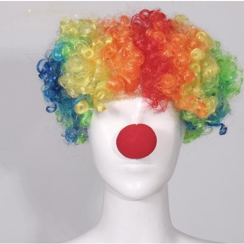 Performance Wavy Curly Clown Wig Hair Cosplay Clown Nose Rainbow Explosive Head Wig Kids Adults Christmas Halloween Party Gifts