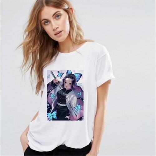 Cartoon Demon Slayer Anime Kimetsu No Yaiba Women Tshirt Kawaii Kochou Shinobu Short Sleeve Female Clothes Dropship Tee Tops