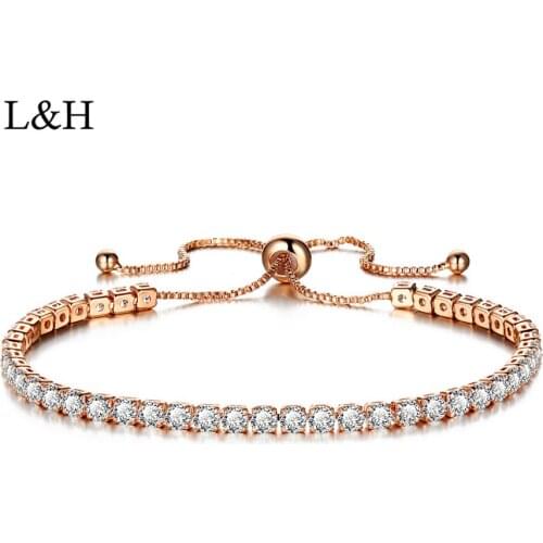 L&H 2019 New Luxury CZ Crystal Tennis Silver Gold Wedding Push-pull Bracelets For Women Charm Bangles Party Fashion Jewelry