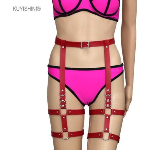 Sexy Women Gothic Punk Straps PU Leather Waist Belt Hook Suspender Metal Two Rows Leg Ring Garter Accessories Leg Harness Femme